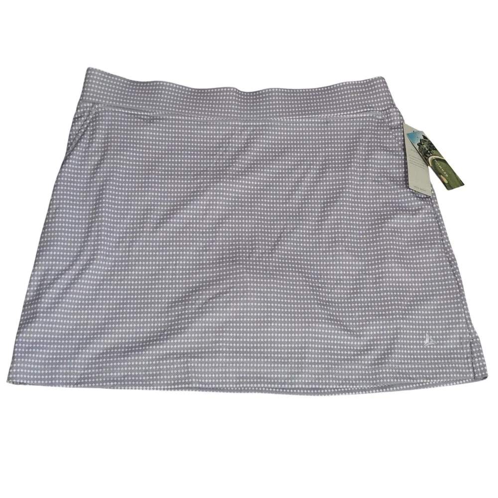 Bermuda Sands Womens Nan Steel Grey Diamond Print Performance Golf Skort L NEW